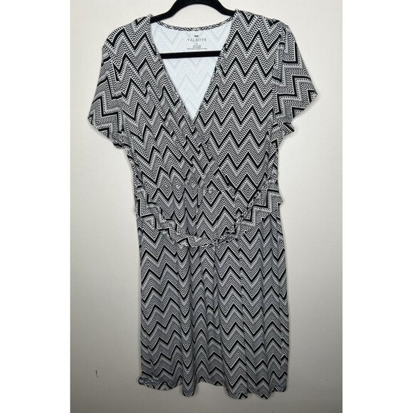 Talbots Women’s Black White V Neck Short Sleeve Summer Midi Dress Size XL - Picture 1 of 7